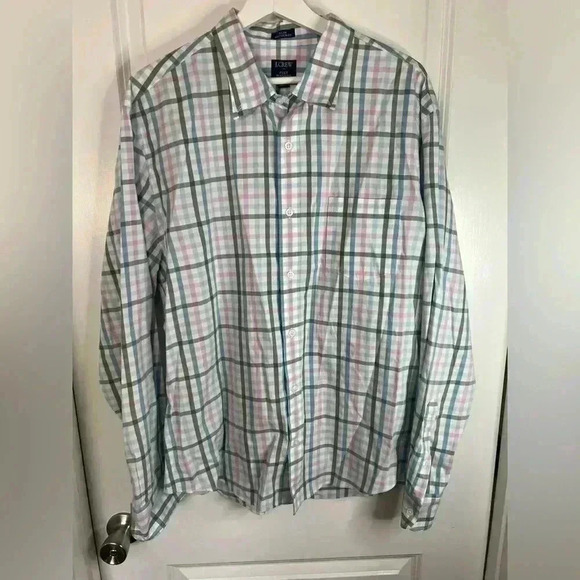 J. Crew Mens Dark Patina Roadmap Gin Pastel Slim Flex Untucked Button-Down Shirt - Picture 1 of 6